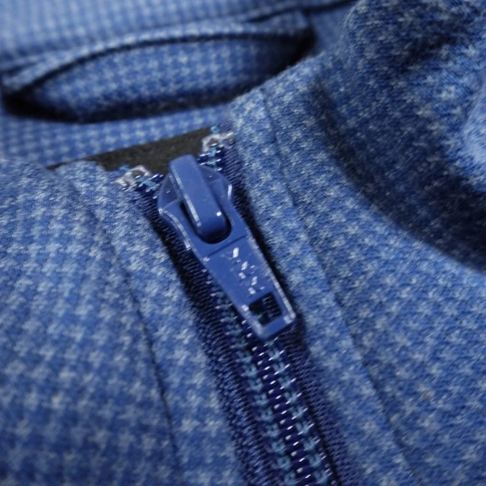 2Undr Jacket Mens M Blue Houndstooth Zip Flap Pocket Bomber‎ Sweater Sweatshirt